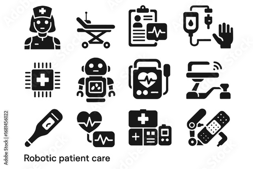 Robotic heart nurse chart care vector icon monitor dispenser patient smart health