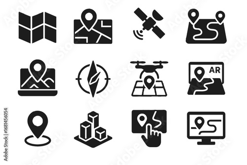 Ai panel modern augmented terrain reality vector gps compass icon navigation mapping