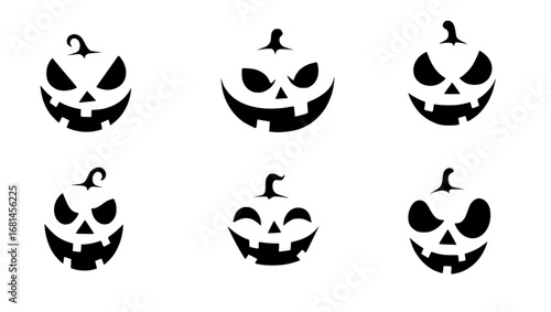 A collection of creatively carved jack-o'-lanterns displaying an array of expressions perfect for spooky Halloween celebrations. vector illustration