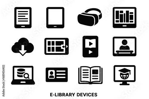Digital icon modern storage vector portal research tablet library e audiobook vr