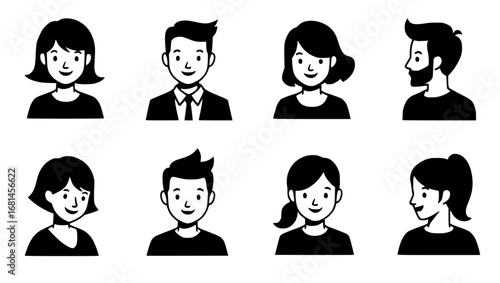 A collection of stylized headshots of individuals, depicting a variety of expressions and appearances, perfect for representing diversity and personality. vector illustration