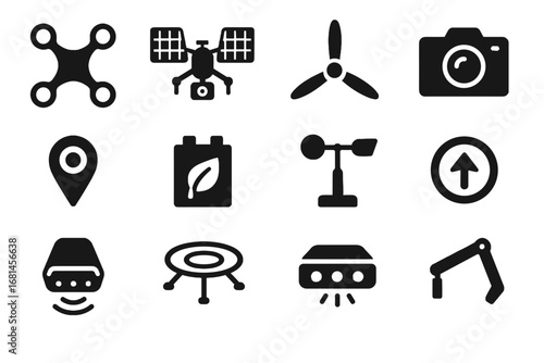 Drone icon solar gps landing pads altitude detector obstacle wind sensor vector