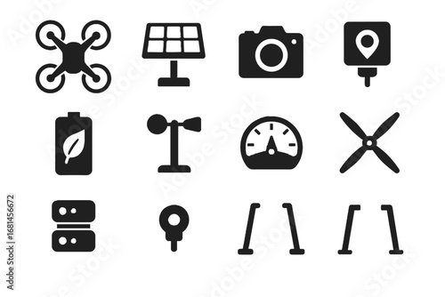 Wind eco indicator quadcopter gps vector icon icons drone led environmental battery