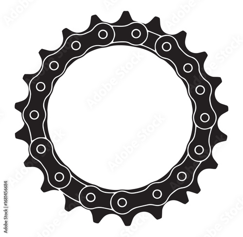 Black and white vector illustration of a bicycle chain wheel isolated on white background