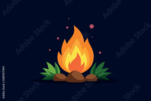 Campfire with orange flame vector illustration.

