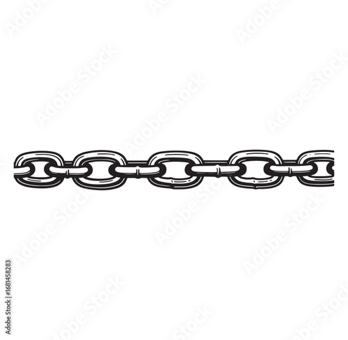 Hand drawn inked chain element illustration isolated on white background for graphic design
