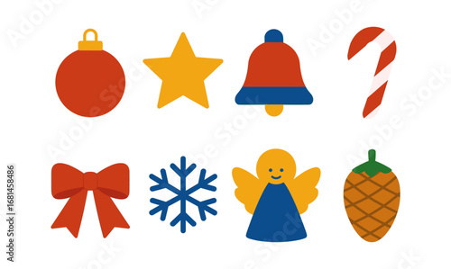 Colorful flat christmas icons set with holiday symbols and festive elements