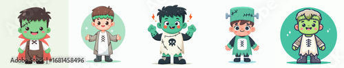 vector of a children wearing a halloween frankestein costume