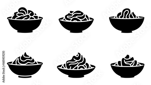 A set of six artfully rendered bowls, each holding a unique serving of creamy swirls, perfect for culinary projects. vector illustration