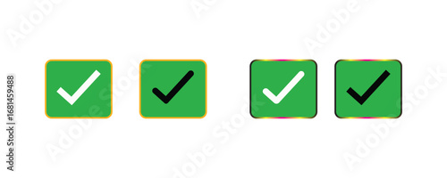 Green Check Mark Icons with Gold and Black Borders on transparent background
