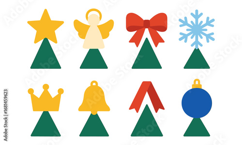 Festive holiday symbols: minimalist christmas decorations with tree shapes