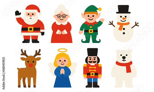 Charming christmas characters in flat design for festive celebrations