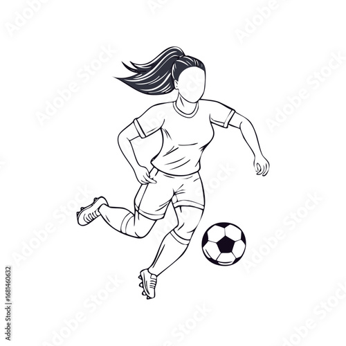 Soccer player woman icon hand draw ai generated 