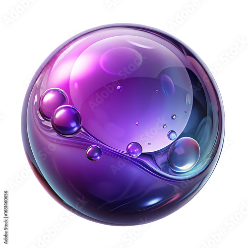 purple sphere with fluid gradient and buble isolated on white background, png, ai generated.