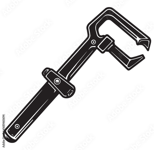 Vector illustration of a detailed black and white c-clamp isolated on white background
