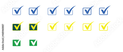 Collection of Check Mark Icons in Various Colors on Transparent Background