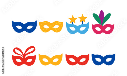 Colorful carnival masks collection with decorative elements