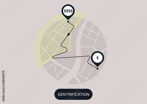 Gentrification as a process of relocating from one neighborhood to another, a more affordable area