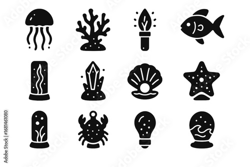 Algae icon wave ocean glow pod coral vector light lantern marine bio