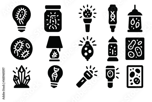 Microbial glowing pod torch vector light source panel night lamp icon yeast