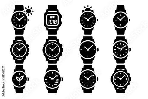 Icon digital smartwatch eco friendly wristwatch sports vector watch charging solar