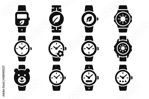 Kids vector colorful friendly watch clock time icon eco sports child