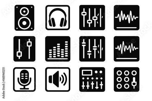 Sound screen spectrum audio wave cancellation technology volume connection vector icon icons
