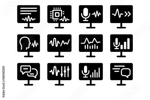 Analyzer board processor voice speech sound learning screen ai vector icon