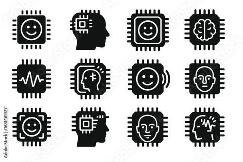 Emotion neural module microchip emotional icons icon chip sentiment vector processor
