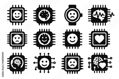 Mood facial icons cognitive microchip vector chip icon emotion sentiment miniature sensor