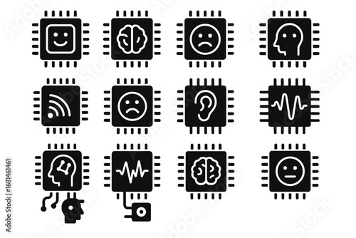 Vector analyzer module smart tracking chip tiny neural microchip icon emotion icons