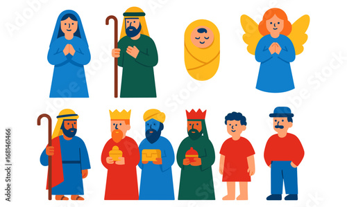 Colorful nativity scene characters in flat design style