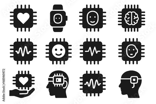 Smart vector emotion ai chip biofeedback icons detection cognitive icon state neural