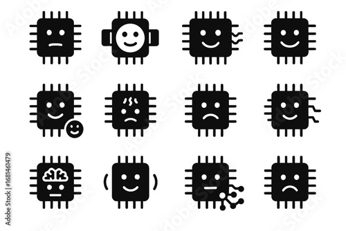 Interactive icons chip vector microchip cognitive facial tiny processor mood icon emotion