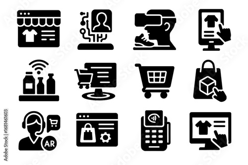 Shop vr terminal shopping augmented virtual icon storefront reality vector interface