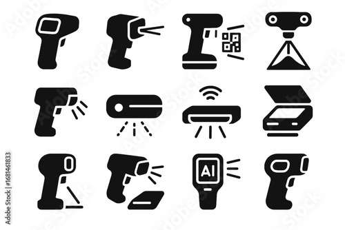 Measurement handheld inspection icons vector icon modern scanning digital smart scanner data