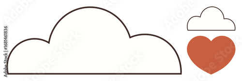 Cloud shape paired with a red heart symbolizing love, connection, care, and emotions. Ideal for weather, love, positivity, kindness relationships mental health romance. Simple flat metaphor