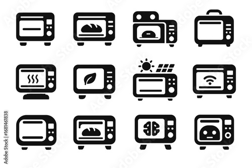Robotic portable countertop automated kitchen nano icon oven smart vector