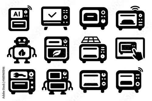 Icon nano cooking digital device vector oven automated virtual ai
