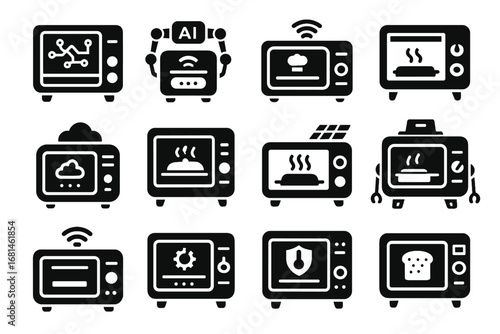 Baking culinary nano vector icon iot toaster icons oven smart device