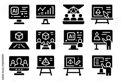 Ai education icon presentation lesson learning board touchscreen vector classroom ar