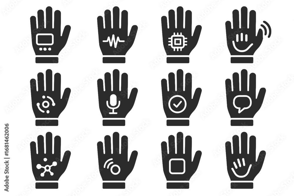 Obraz premium Digital portable ai vector glove robotic control icon input smart