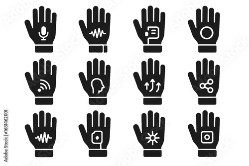 Smart hand glove digital voice vector virtual device icon portable gesture