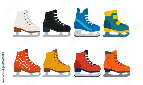 Colorful ice skates collection: flat design set for winter sports and fashion