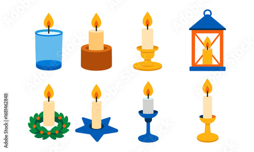 Colorful candle collection: decorative elements for celebrations and home decor