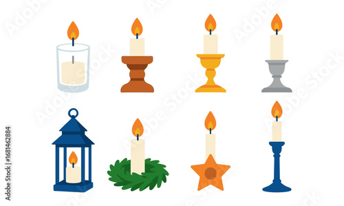Colorful candle set with holders for decoration and celebration