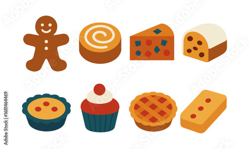 Festive bakery delight with gingerbread, swiss roll, and fruitcake
