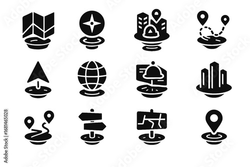 City buildings signboard hologram icons futuristic waypoint navigation route holographic icon vector