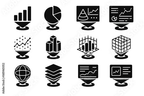 Chart icon floating bar data light hologram vector holographic dashboard