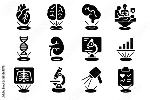 Scan icon chart medical icons floating hologram heart scanner vector model holographic